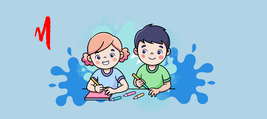 Illustrazione con due bambini immersi nel colore azzurro